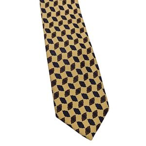 Charles Hill Mens Silk Necktie Geometric Pattern Yellow Blue Brown